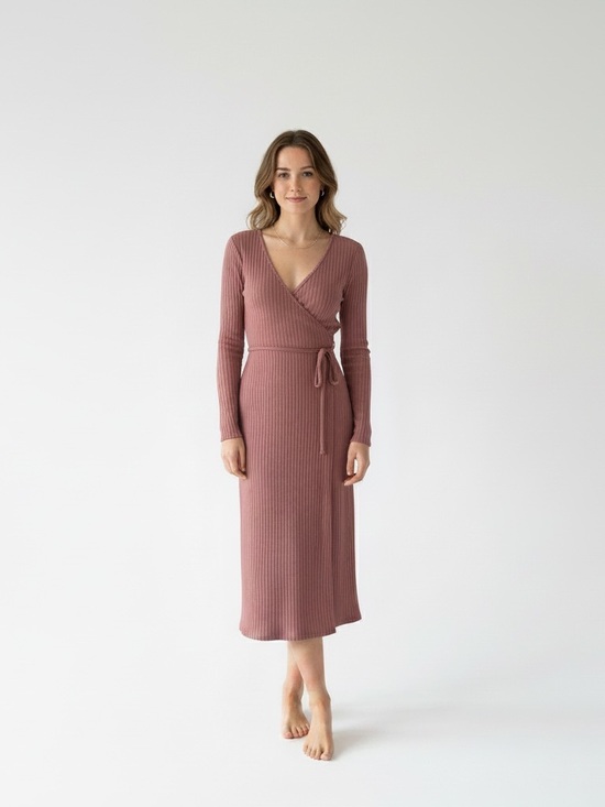 Culture Code Dresses & Skirts - Ribbed Wrap Midi Dress in Mauve